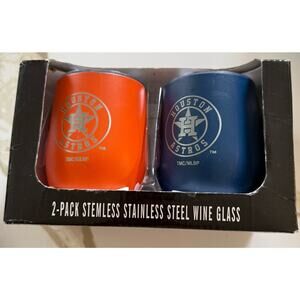 Houston Astros Set Of 2 Curved Stainless Steel Travel Tumbler MLB Wine Glasses